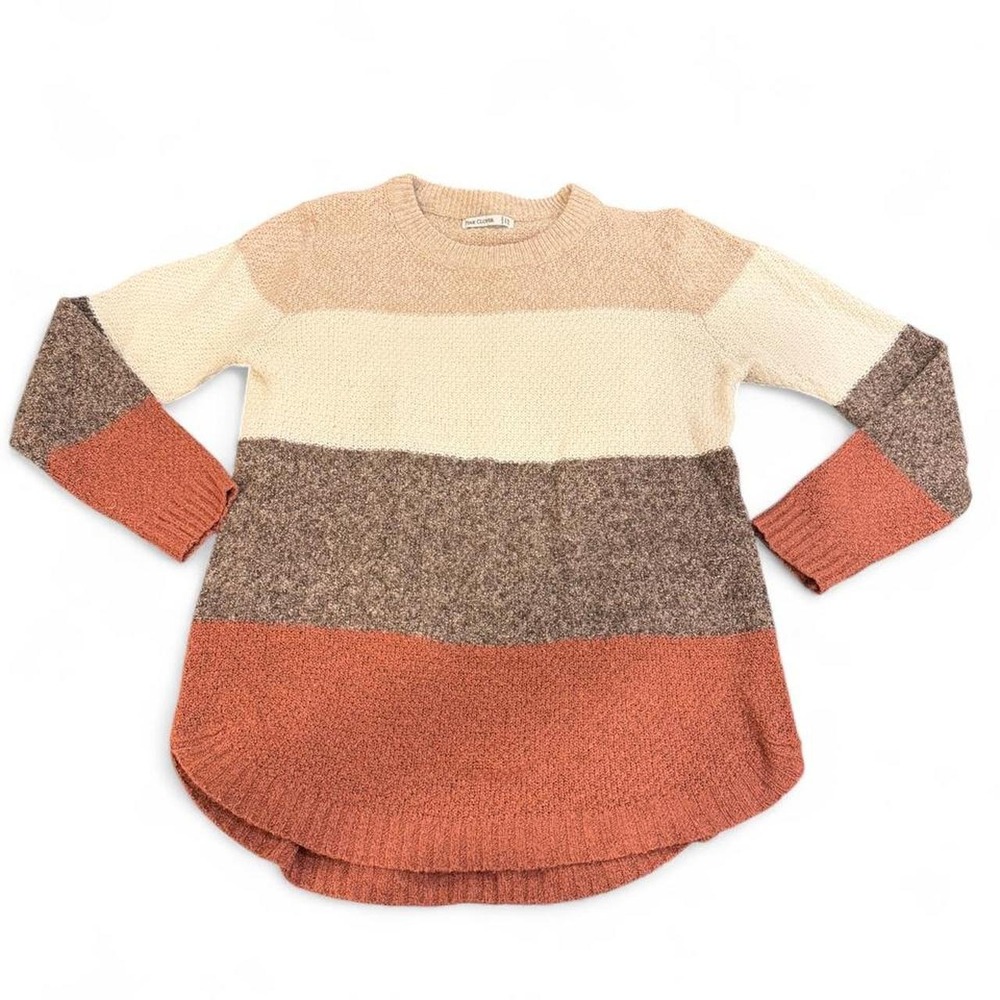 Pink Clover Womens Colorblock Striped Textured Knit Sweater XSP Beige Rust Brown - Picture 1 of 5